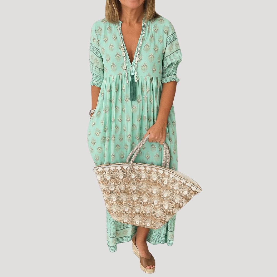 Damen Kleid | Knopfleiste mit Taschen und Midi Schnitt