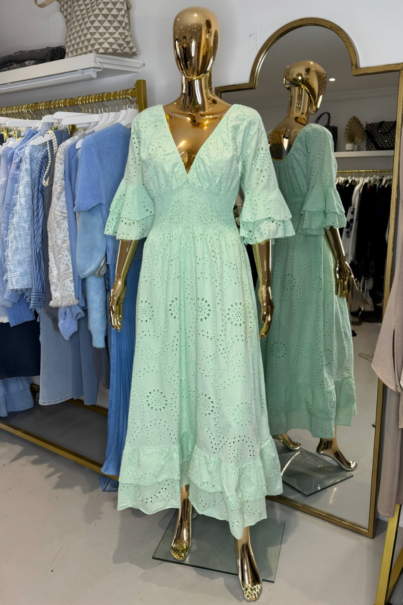 Kleid Damen | V-Ausschnitt mit Volantärmeln