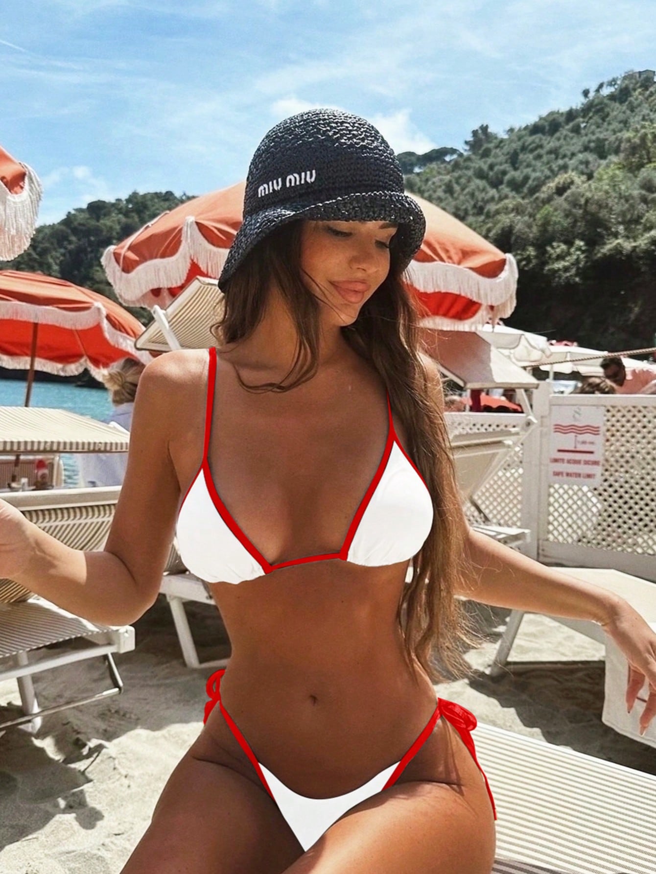 Damen Bikini Set | Triangel Top mit Kontrastkante und Bindebändern