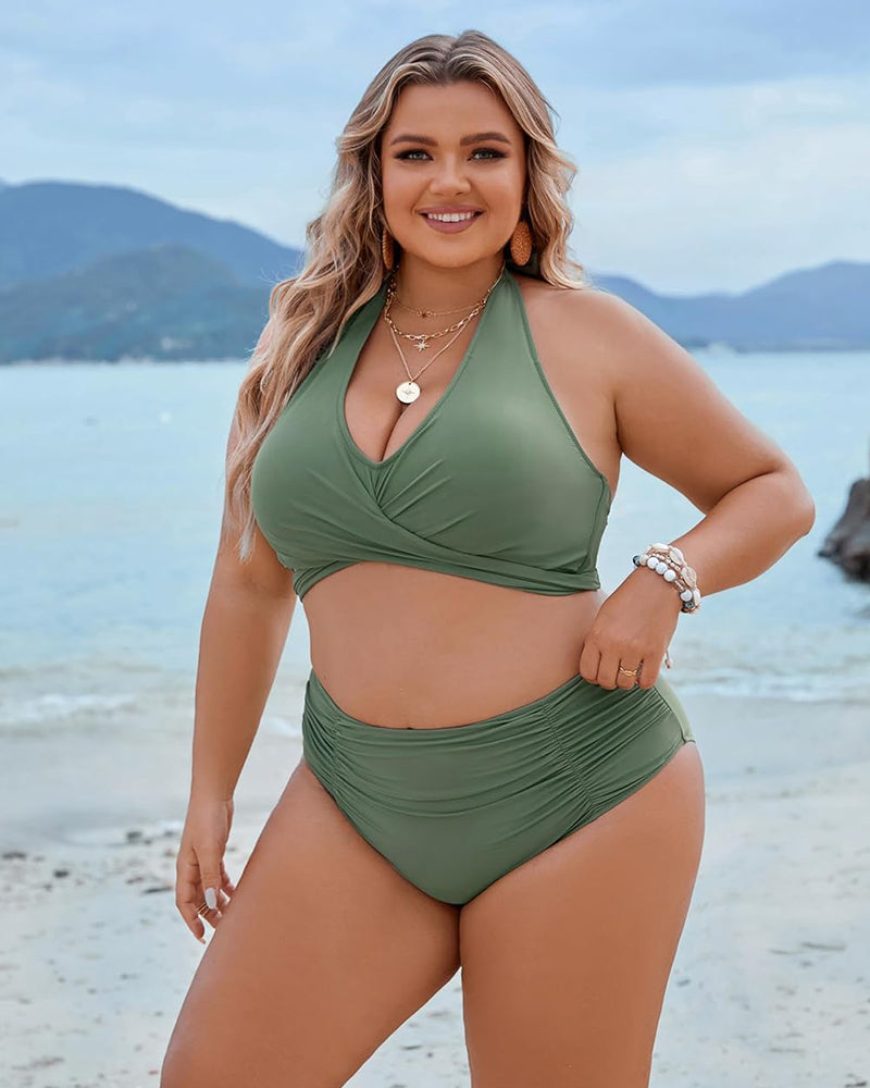 Damen Bikini | High Waist mit Wickeloptik und Raffung