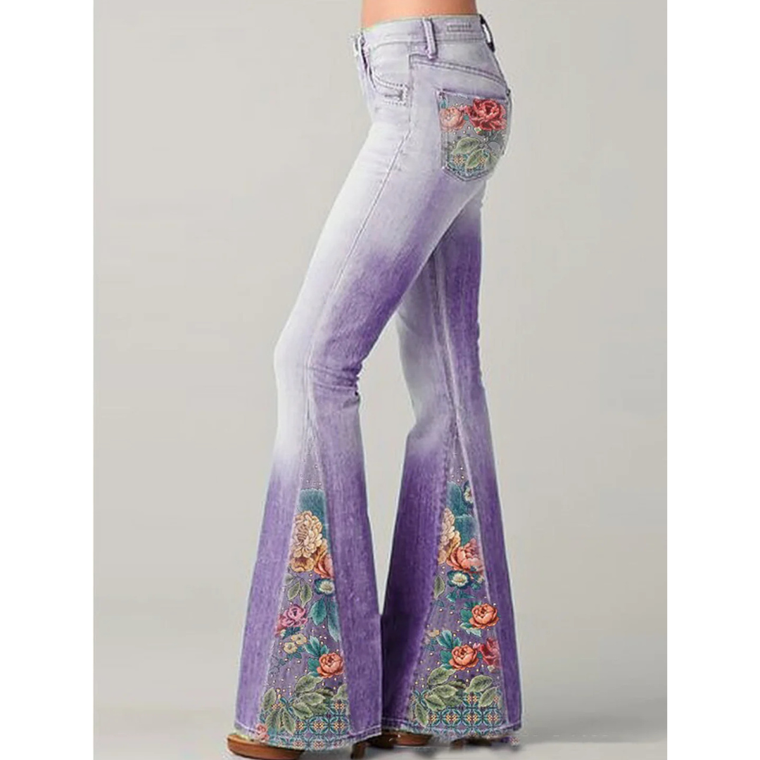 Damen Jeans | ausgestellte Passform mit floralem Stickdetail