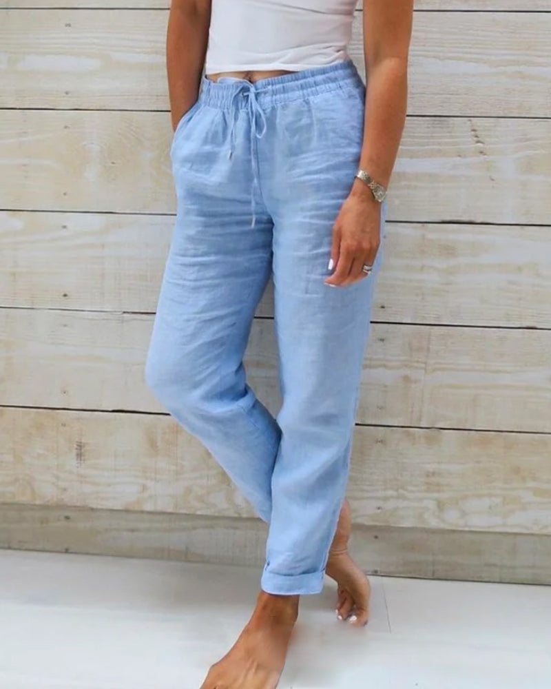 Damen Hose | Elastischer Bund mit Zugband und geradem Bein
