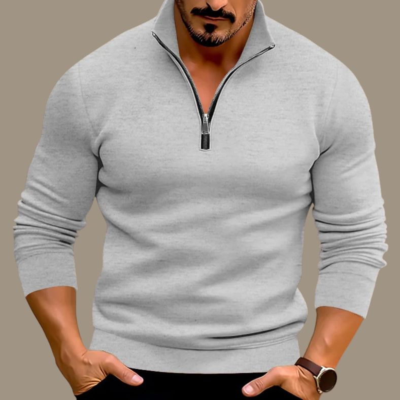 Herren Pullover | Langarm mit Reißkragen und Stehkragen