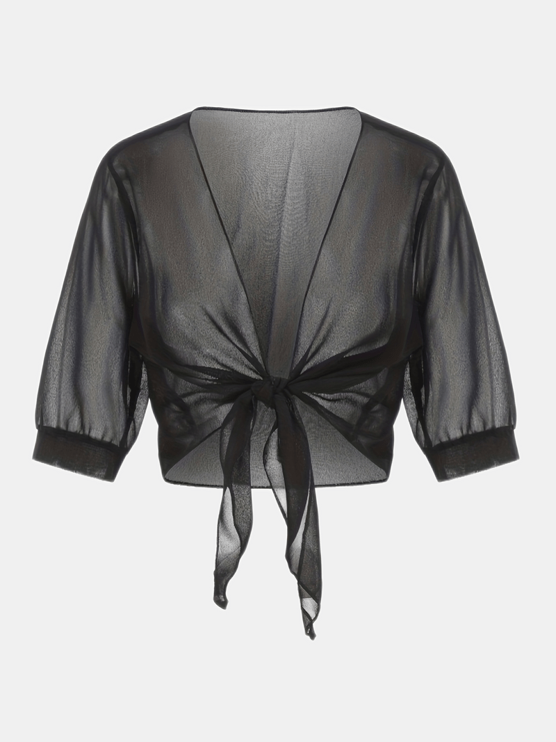Damen Bluse | Offene Front mit Bindeelement und V-Ausschnitt