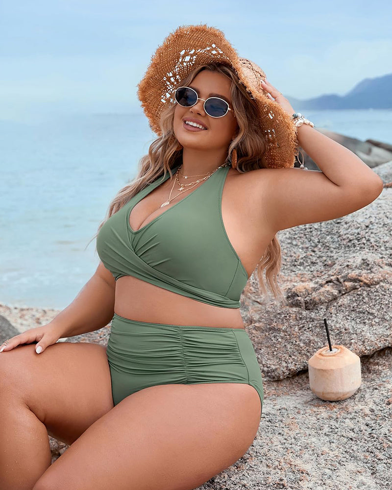 Damen Bikini | High Waist mit Wickeloptik und Raffung
