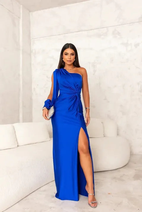 Damen Kleid | bodenlange Form mit einseitigem Schulterdesign