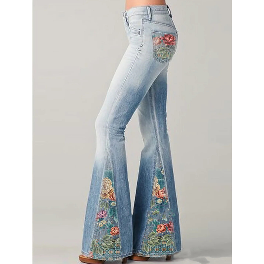 Damen Jeans | ausgestellte Passform mit floralem Stickdetail
