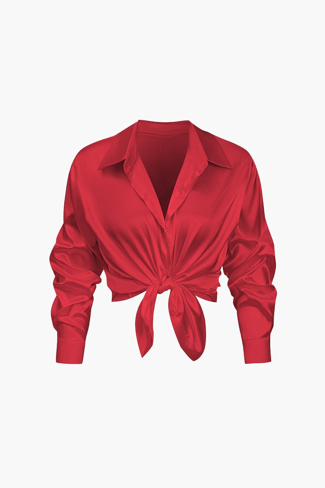Damen Bluse | Langarm mit Kragen und Frontbindung