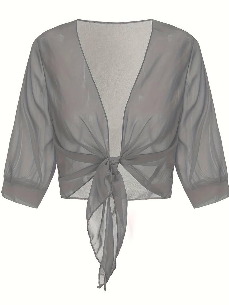 Damen Bluse | Offene Front mit Bindeelement und V-Ausschnitt