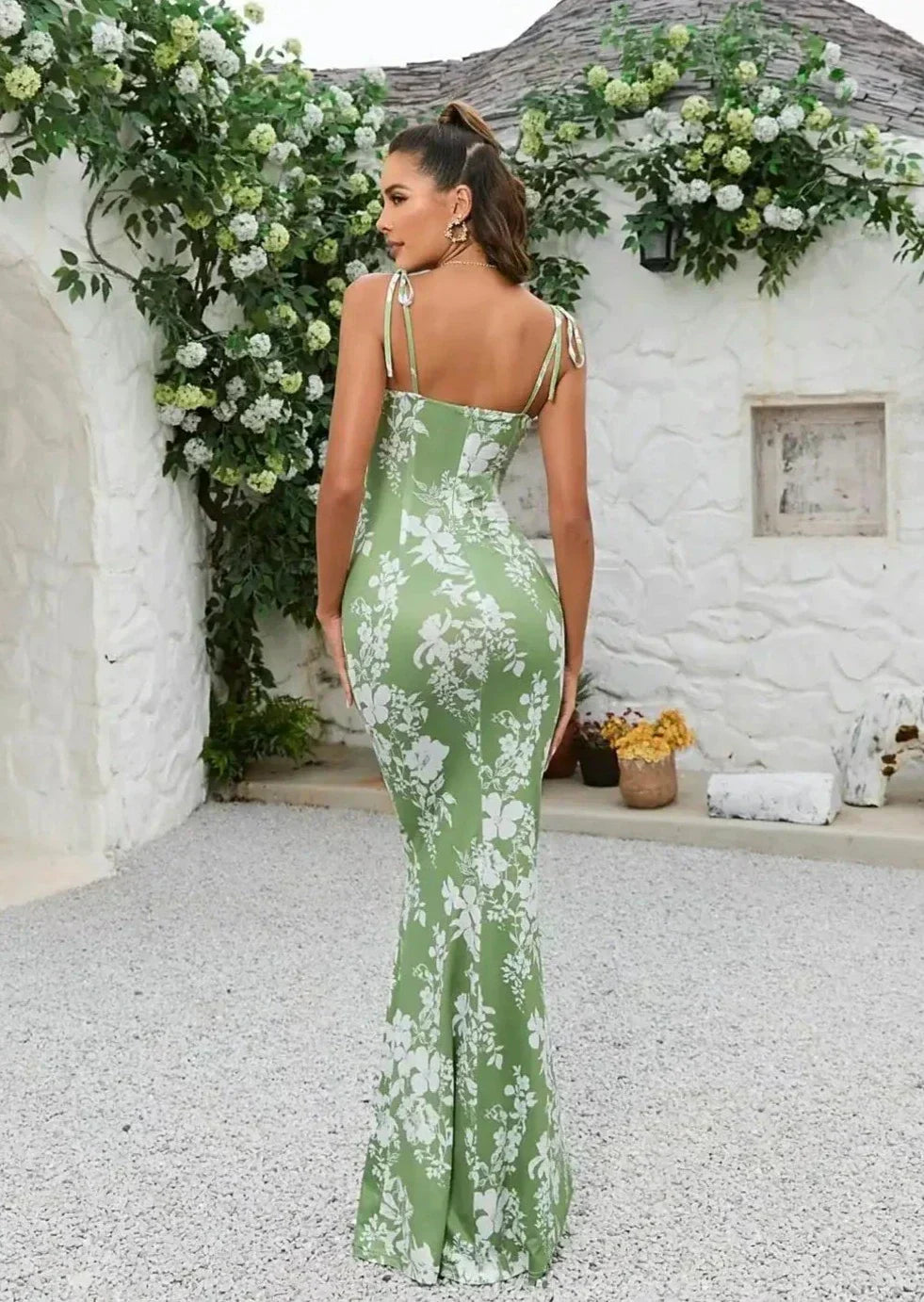 Kleid Damen | Maxikleid mit Schulterbindern und Frontkordel