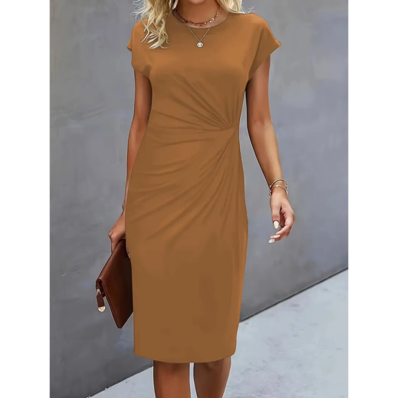 Damen Kleid | mittellange Form mit kurzen Ärmeln und klarer Silhouette