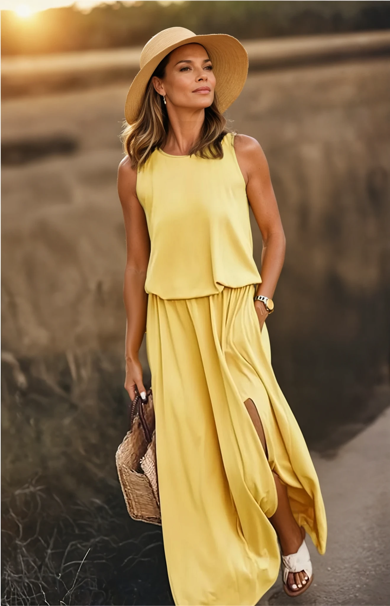 Maxikleid Damen | Rundhalsausschnitt und ärmellose Form