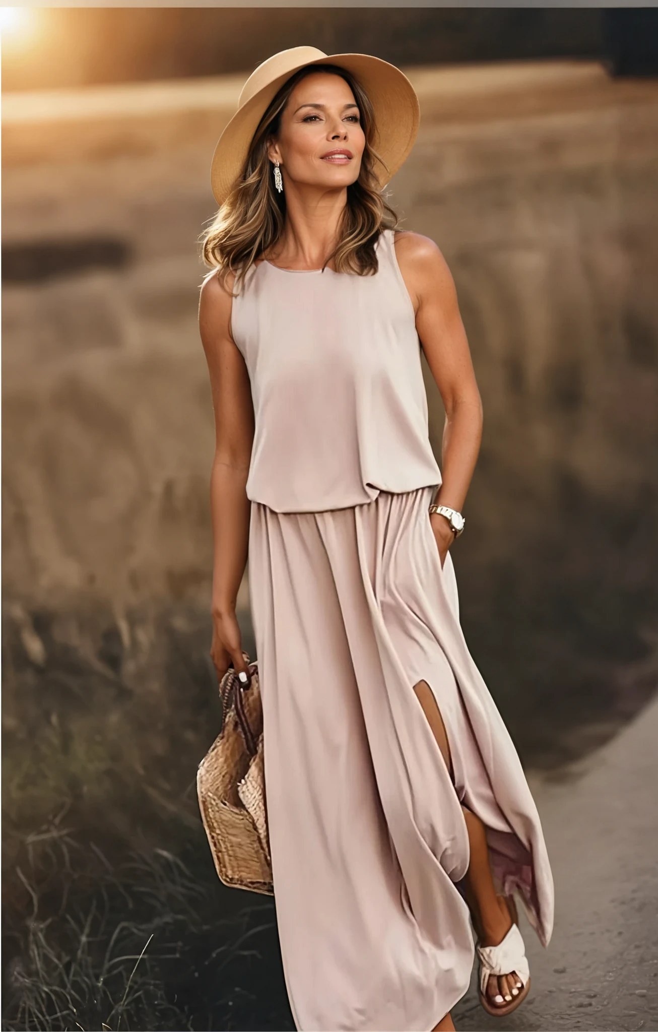 Maxikleid Damen | Rundhalsausschnitt und ärmellose Form