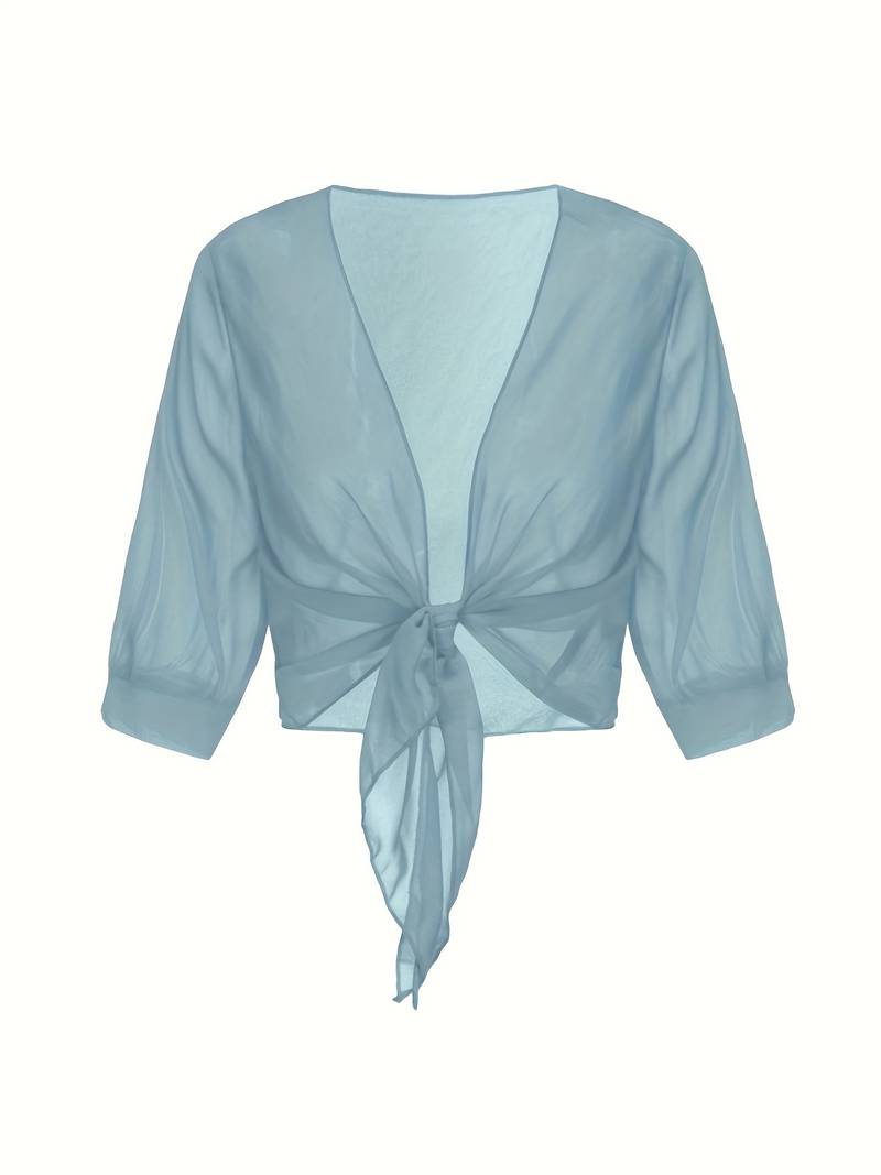 Damen Bluse | Offene Front mit Bindeelement und V-Ausschnitt