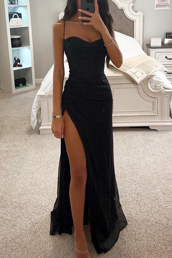 Damen Kleid | Trägerloses Oberteil mit hohem Beinschlitz