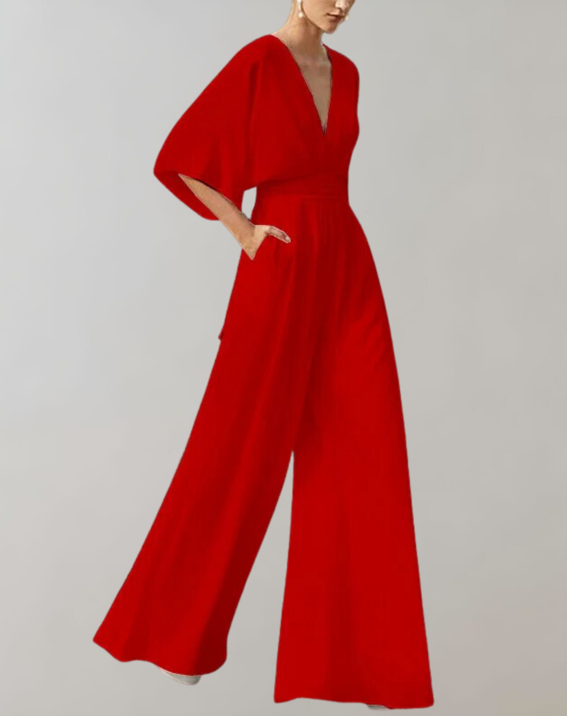 Damen Jumpsuit | V-Ausschnitt mit weiten Ärmeln und Beinverlauf