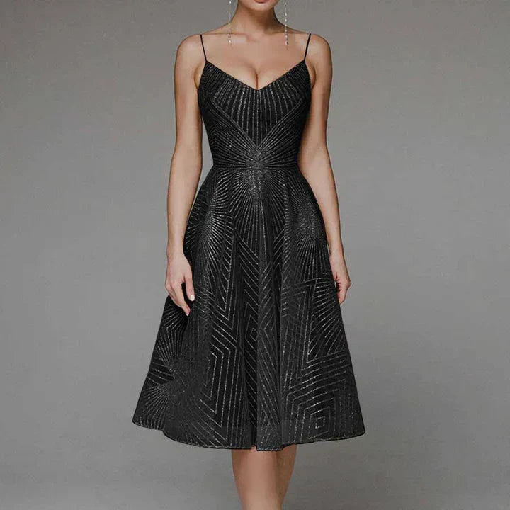 Kleid Damen | V-Ausschnitt mit Linienmuster