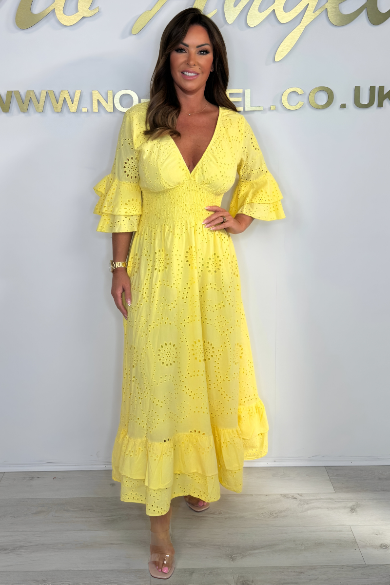 Kleid Damen | V-Ausschnitt mit Volantärmeln