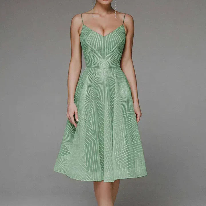 Kleid Damen | V-Ausschnitt mit Linienmuster