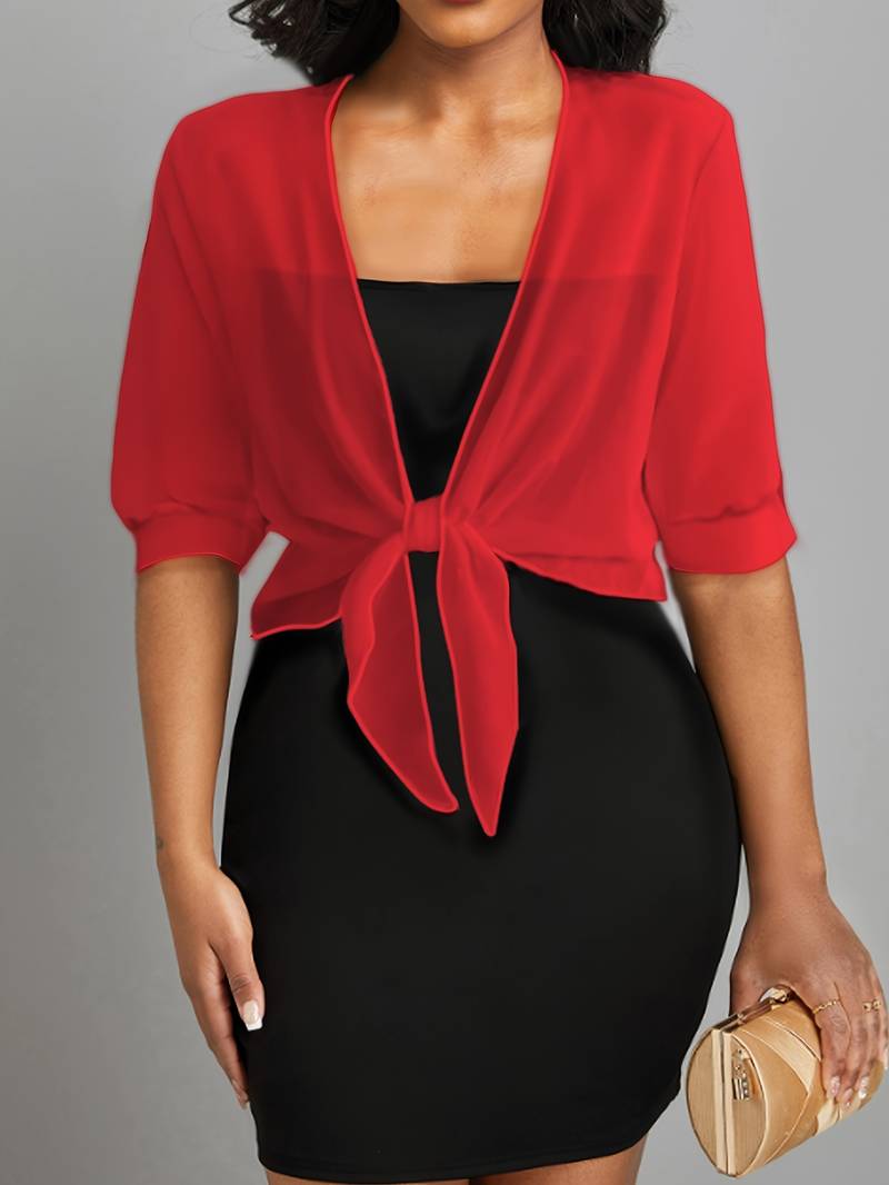 Damen Bluse | Offene Front mit Bindeelement und V-Ausschnitt