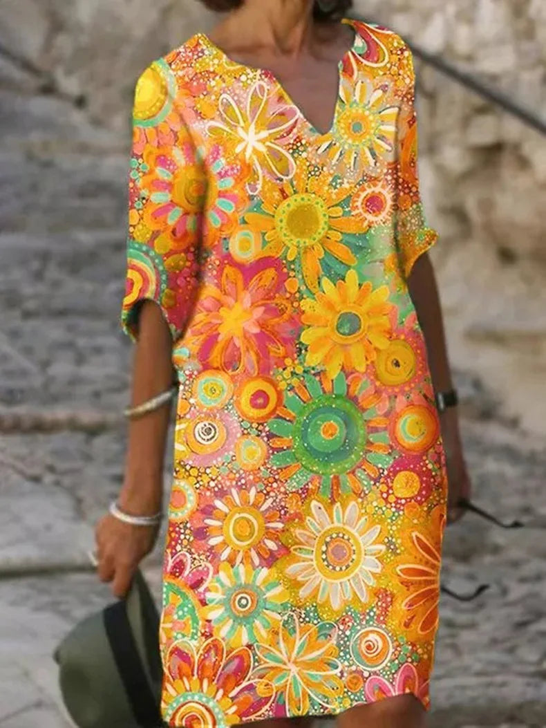 Kleid Damen | V-Ausschnitt mit plissiertem Rockteil