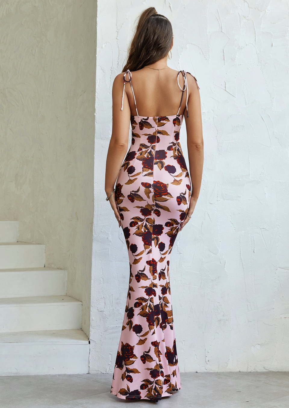 Kleid Damen | Maxikleid mit Schulterbindern und Frontkordel