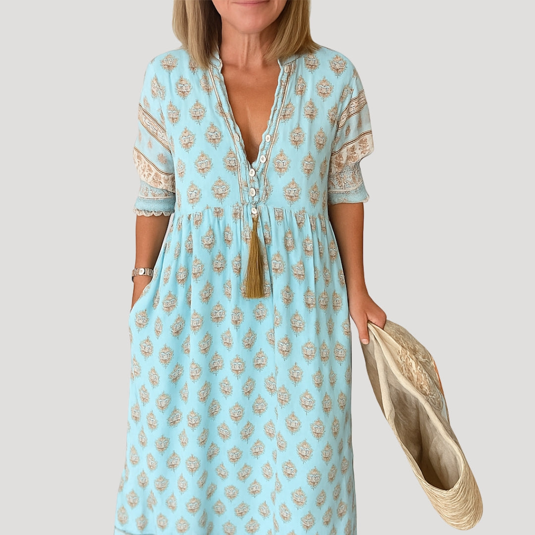 Damen Kleid | Knopfleiste mit Taschen und Midi Schnitt