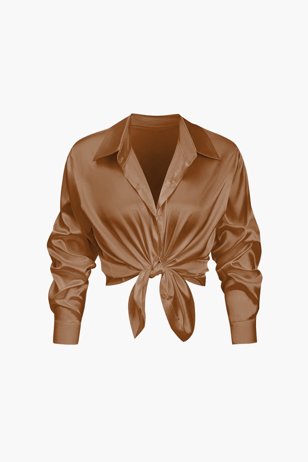Damen Bluse | Langarm mit Kragen und Frontbindung