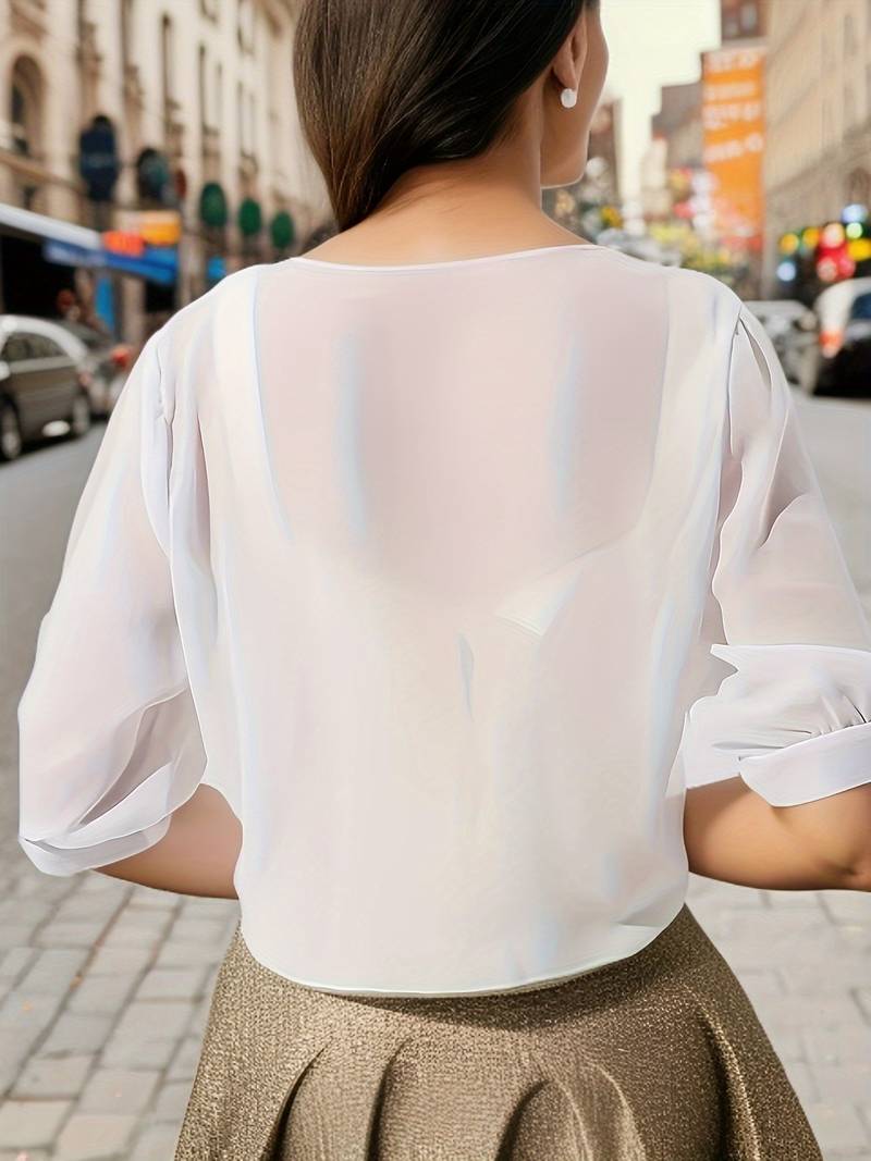Damen Bluse | Offene Front mit Bindeelement und V-Ausschnitt