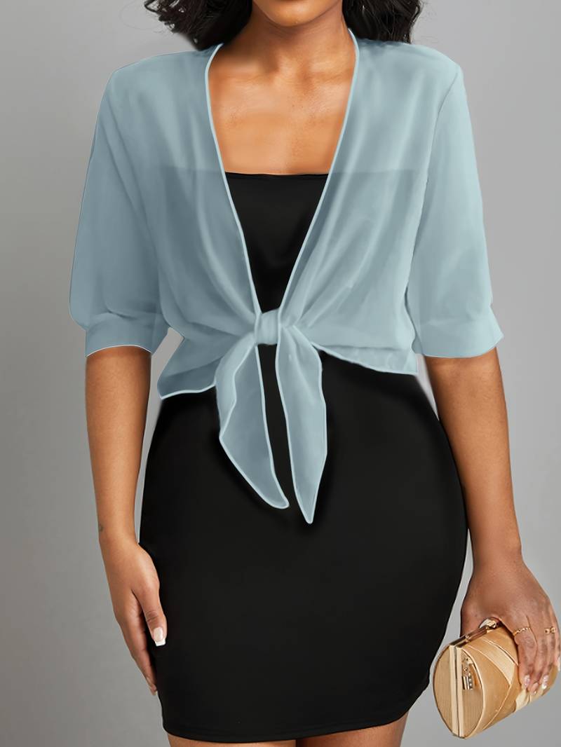 Damen Bluse | Offene Front mit Bindeelement und V-Ausschnitt