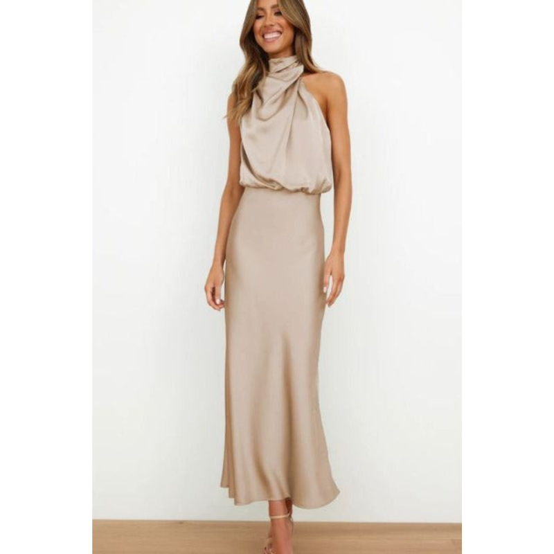 Damenkleid | Midi-Ausführung mit Halfter-Halsausschnitt