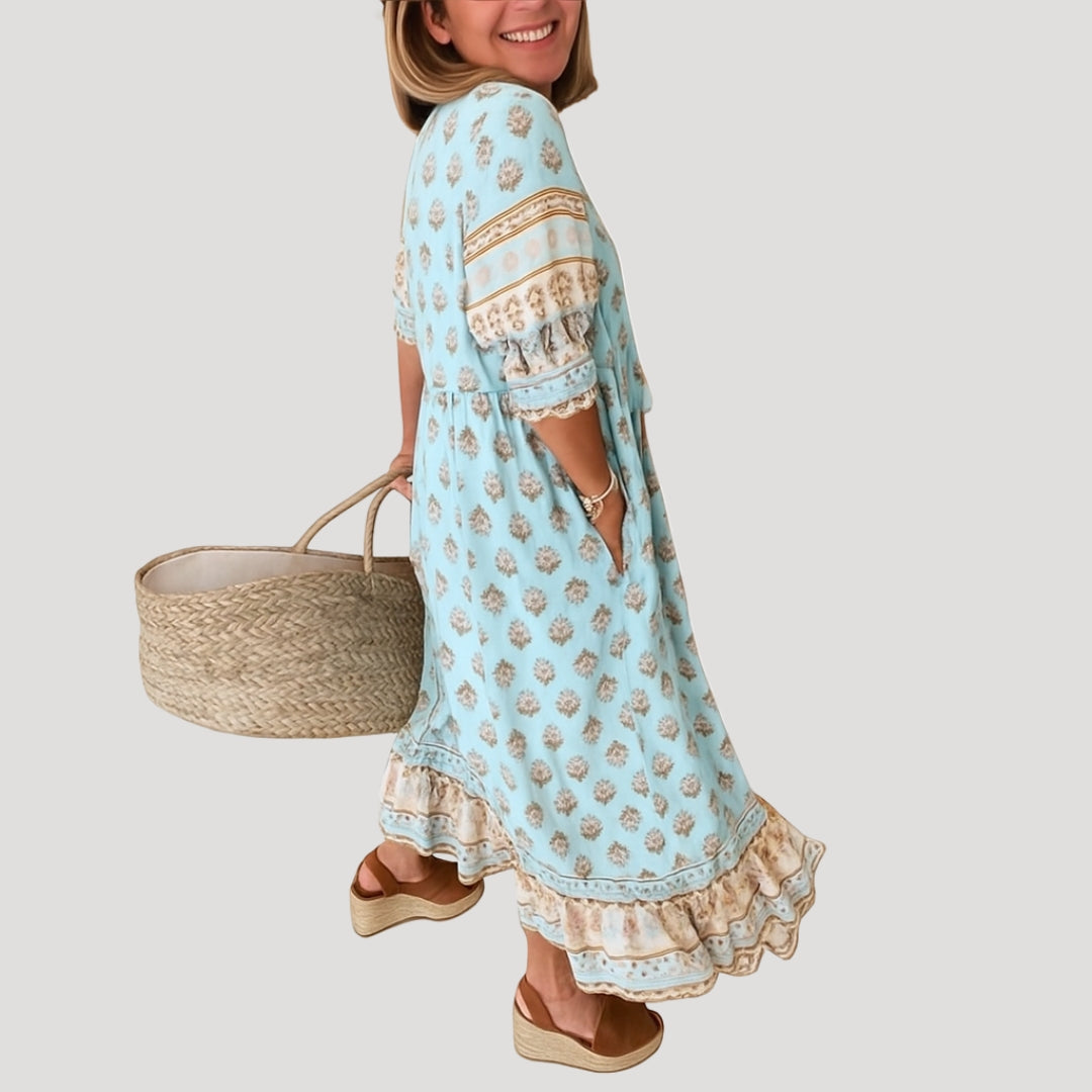 Damen Kleid | Knopfleiste mit Taschen und Midi Schnitt