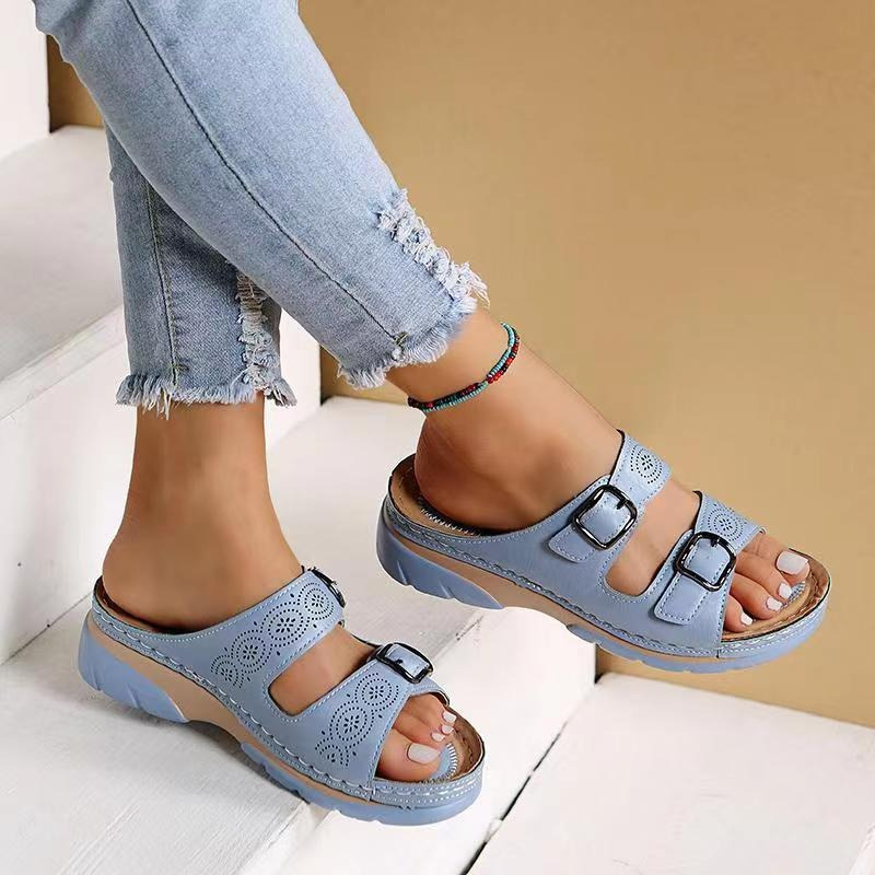 Sandalen Damen | Doppelriemen mit Schnallenverschluss