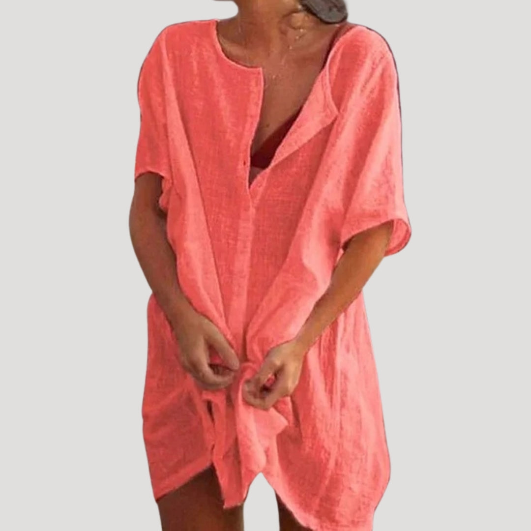 Damen Tunika Kleid | kurzarm mit V-Ausschnitt locker