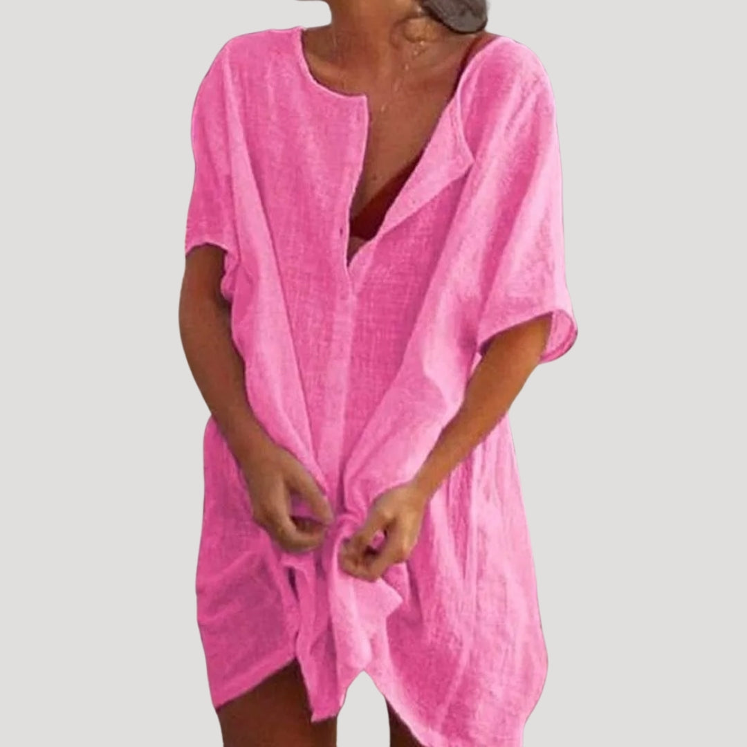 Damen Tunika Kleid | kurzarm mit V-Ausschnitt locker