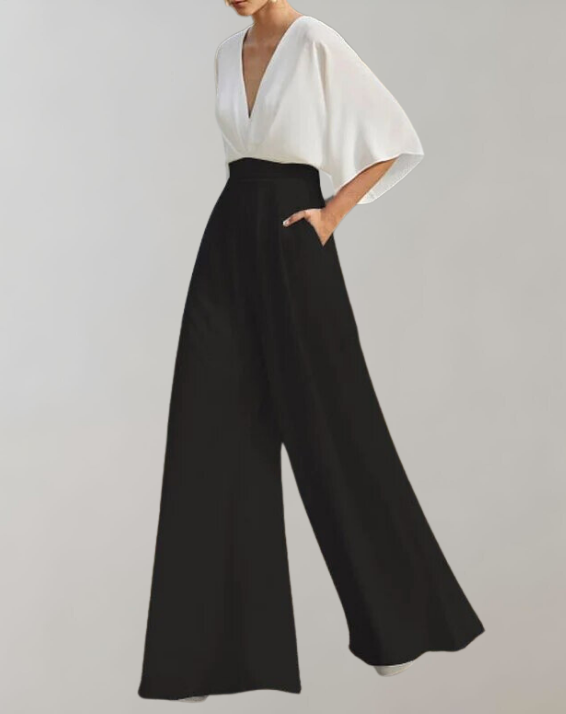 Damen Jumpsuit | V-Ausschnitt mit weiten Ärmeln und Beinverlauf
