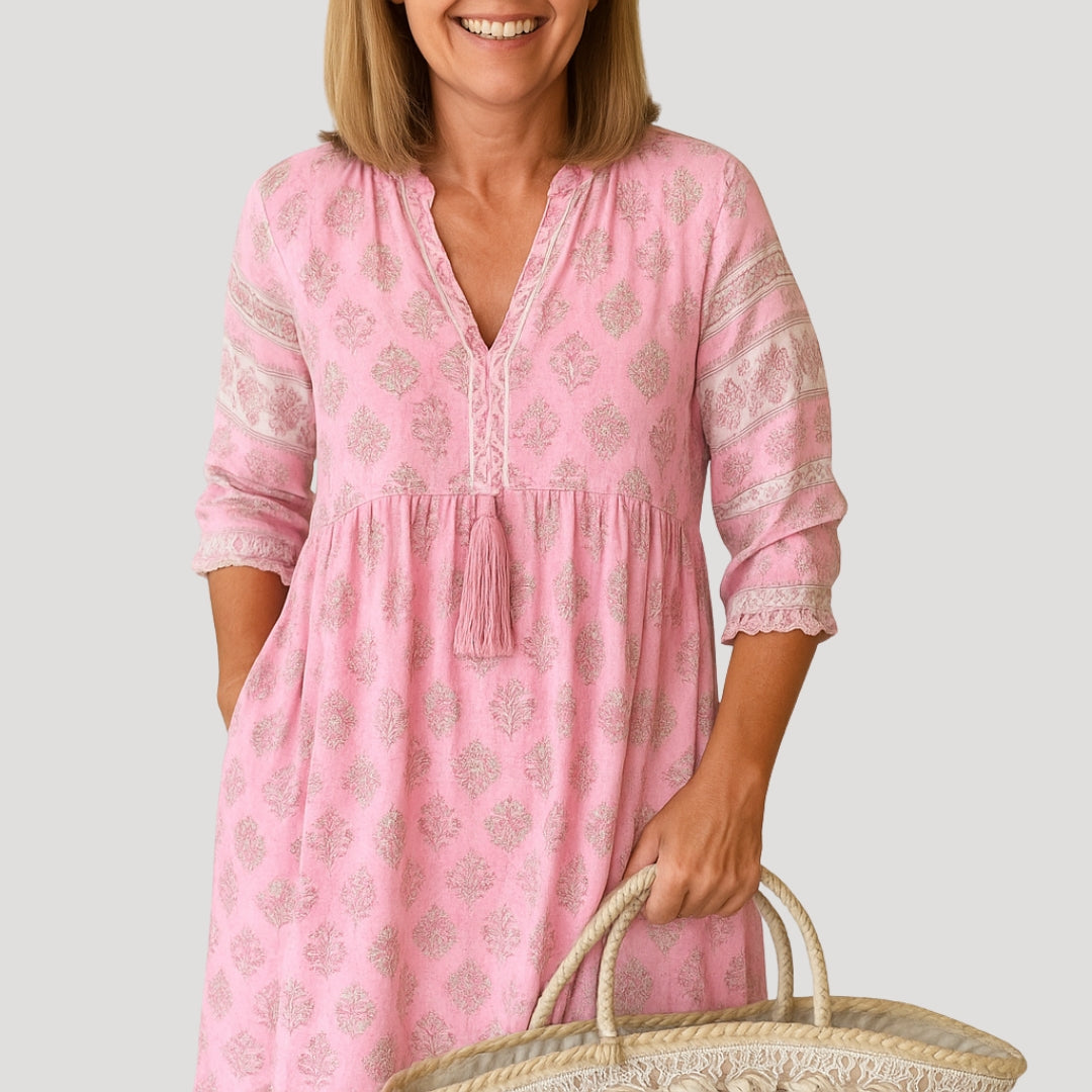 Damen Kleid | Knopfleiste mit Taschen und Midi Schnitt