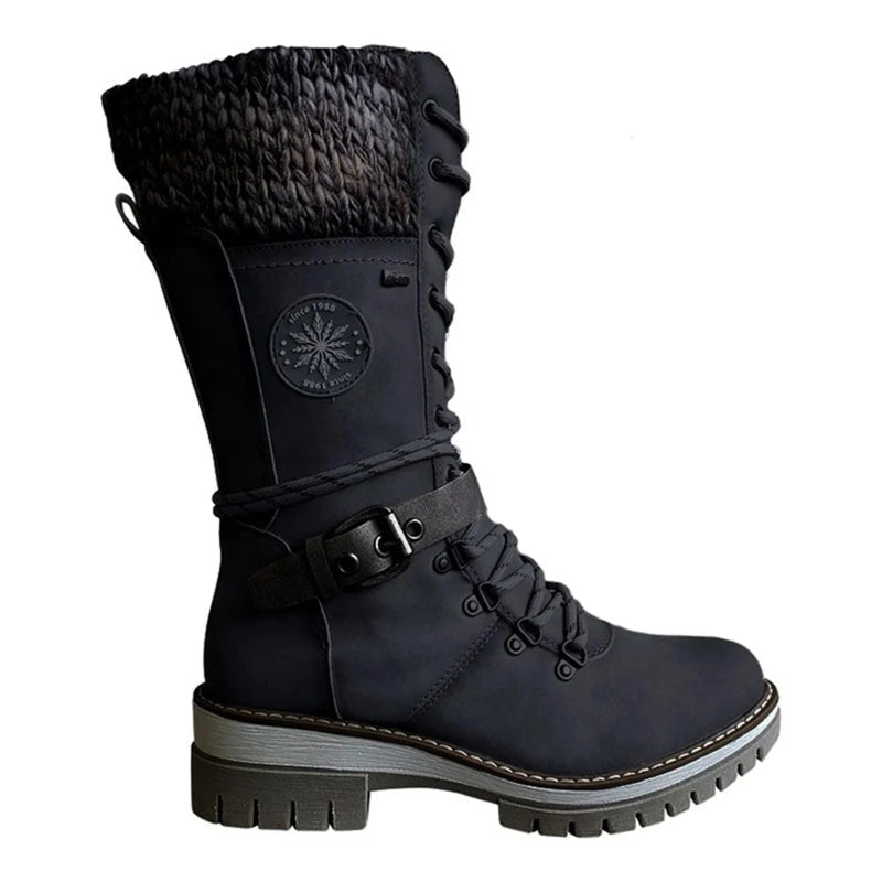 Damen Stiefel | wadenhohe Ausführung mit Schnürung und Reißverschluss