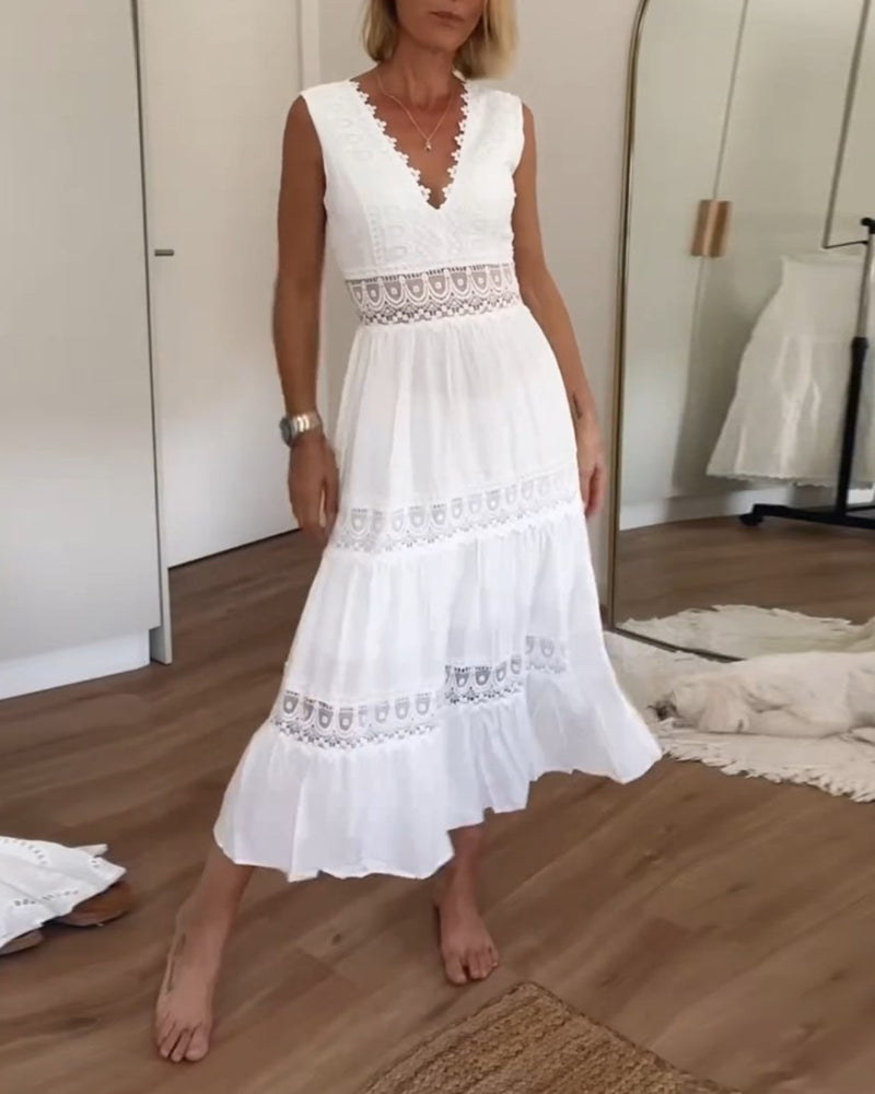 Kleid Damen | mehrstufiger Rockaufbau mit V-Ausschnitt