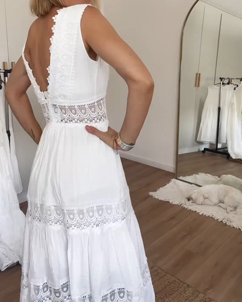 Kleid Damen | mehrstufiger Rockaufbau mit V-Ausschnitt