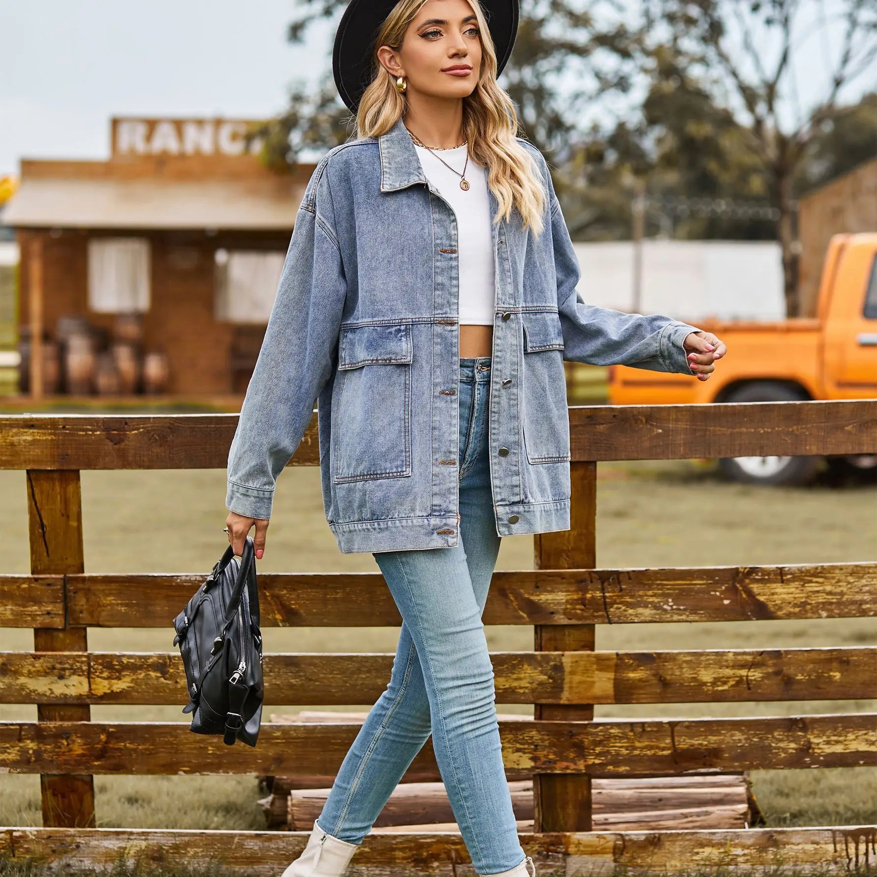 Damen Jacke | Weite Passform mit Knopfleiste und Taschen