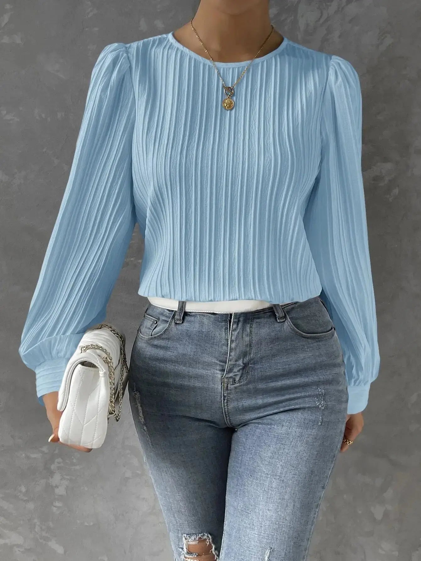 Bluse Damen | Rundhals mit Faltenstruktur
