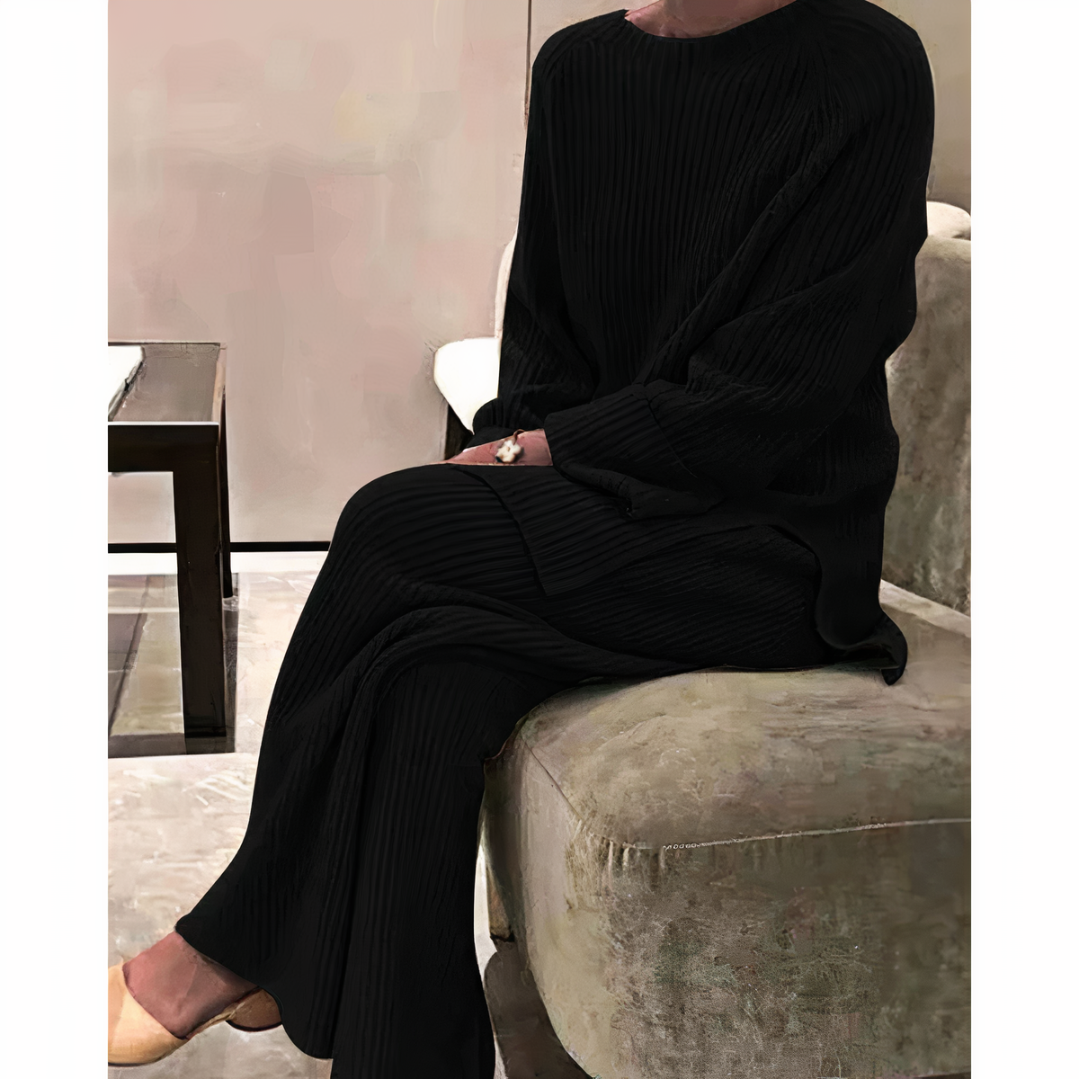 Damen Zweiteiler Set | Rundhalsoberteil mit weiter Hose