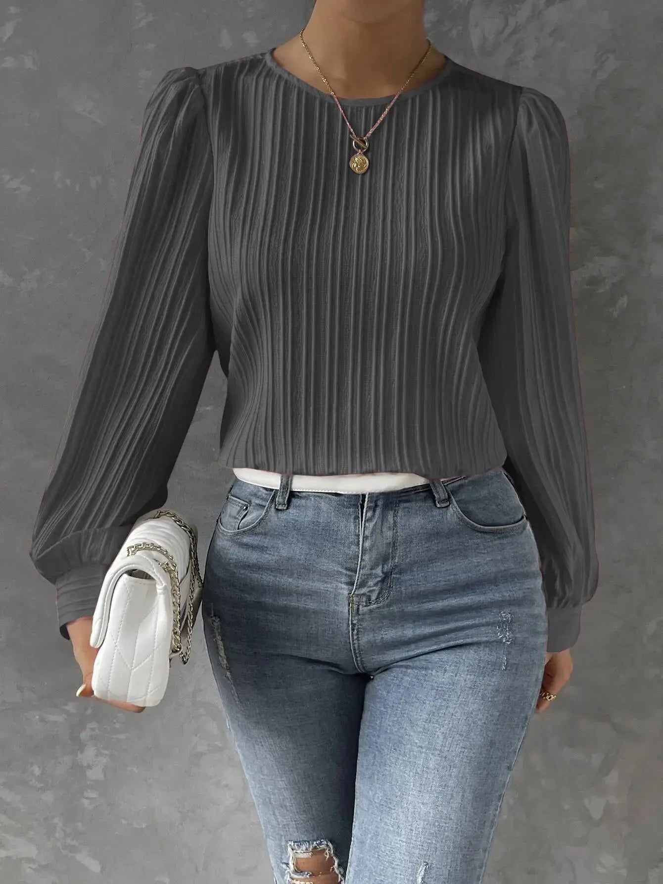Bluse Damen | Rundhals mit Faltenstruktur