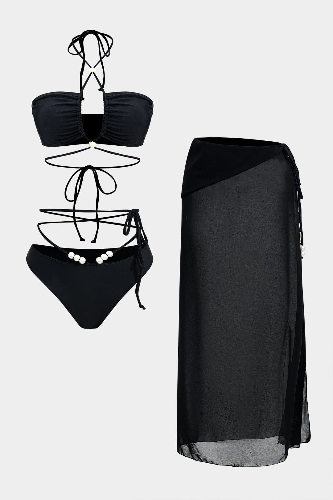 Damen Bikini Set | Dreiteilig mit Wickelband und Pareo
