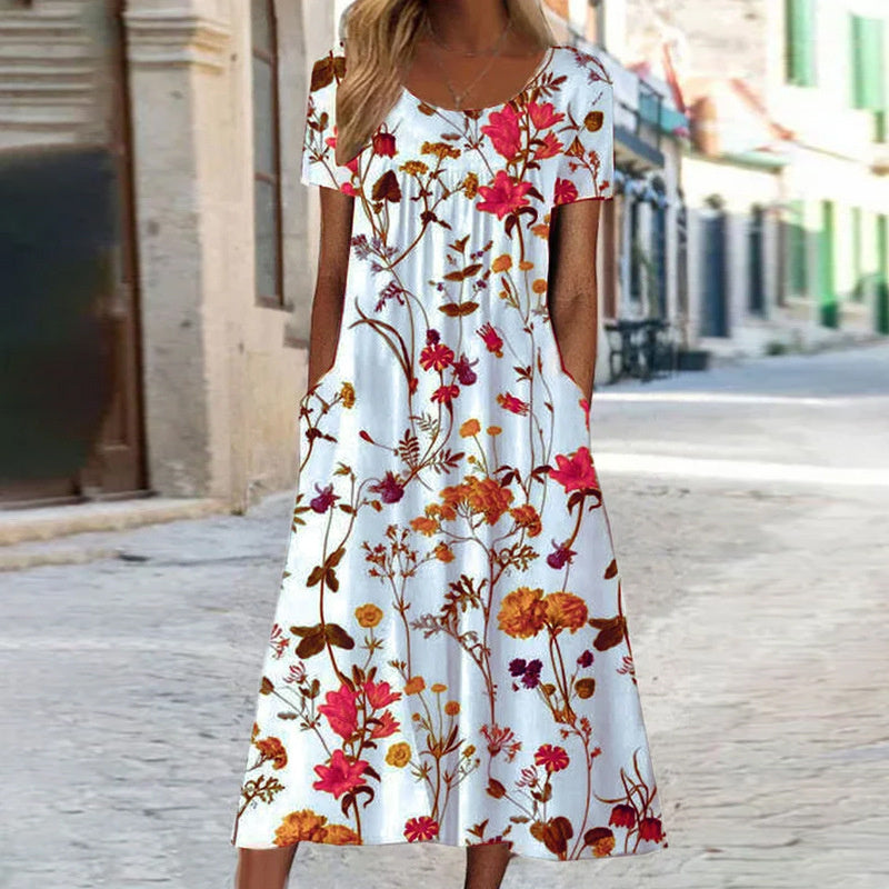 Kleid Damen | Rundhals mit floraler Musterung