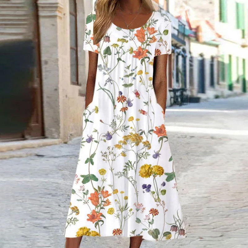 Kleid Damen | Rundhals mit floraler Musterung