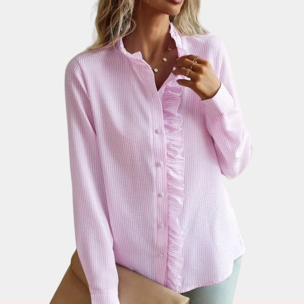 Bluse Damen | Stehkragen mit Rüschenleiste