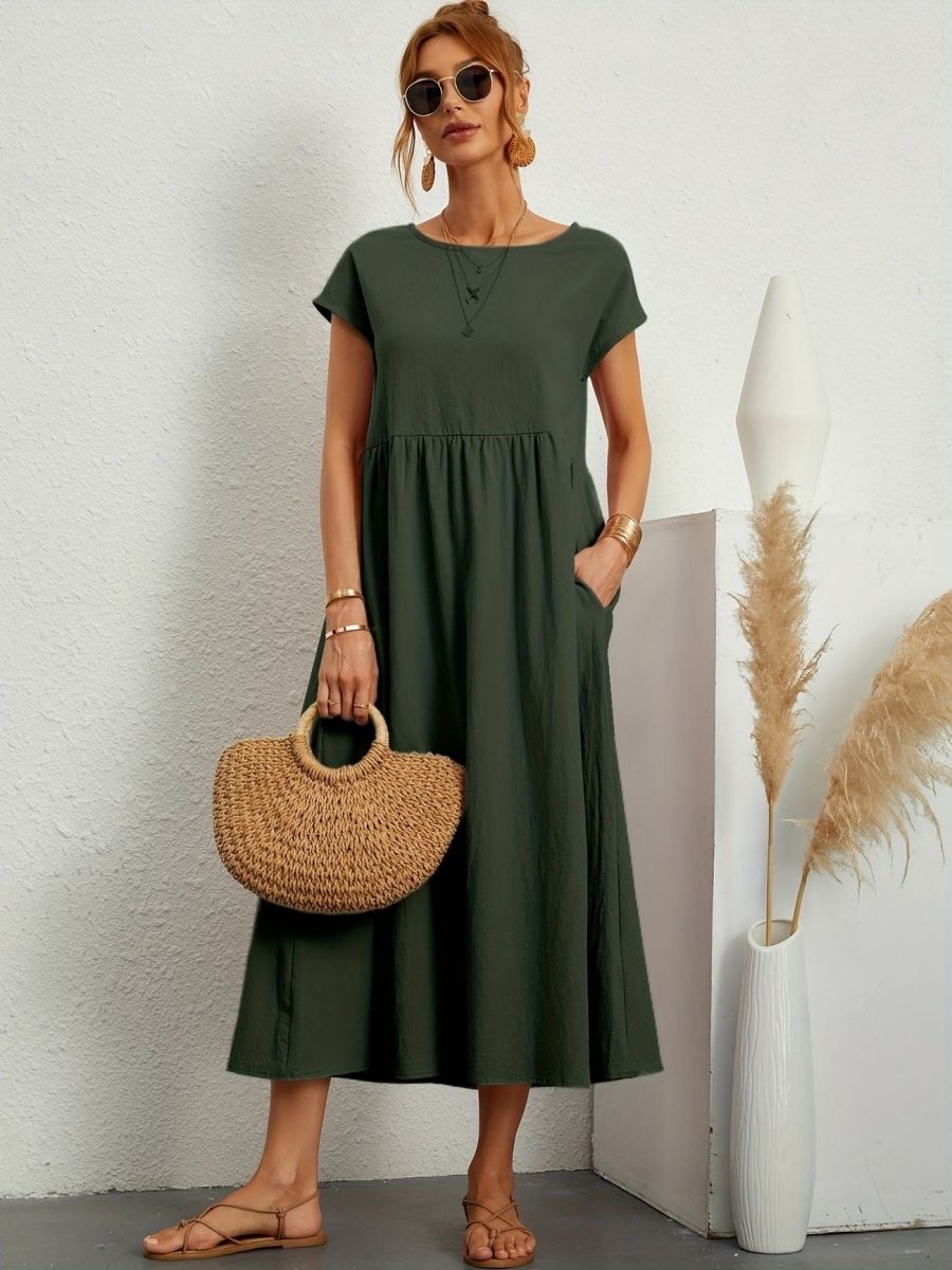 Kleid Damen | Rundhals mit kurzen Ärmeln und weitem Schnitt