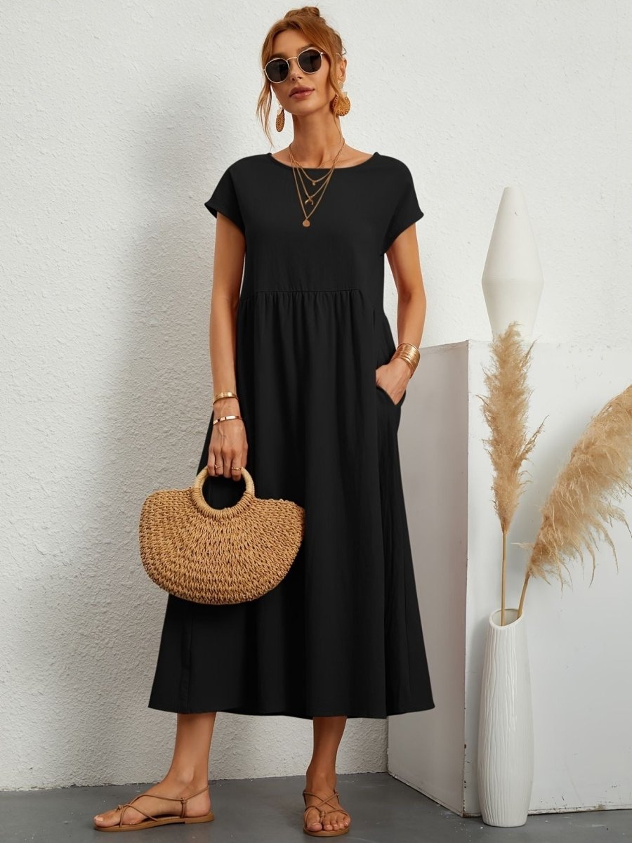 Kleid Damen | Rundhals mit kurzen Ärmeln und weitem Schnitt